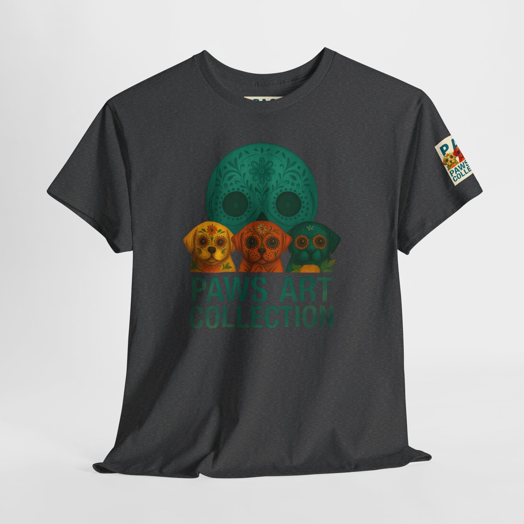 T-Shirt: PAWS Art Collection(Dia de los Muertos Edition Teal Skull)
