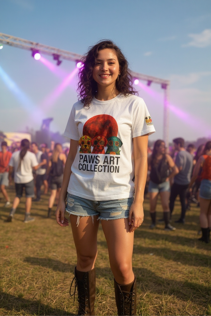 T-Shirt: PAWS Art Collection(Dia de los Muertos Edition Red Moon)