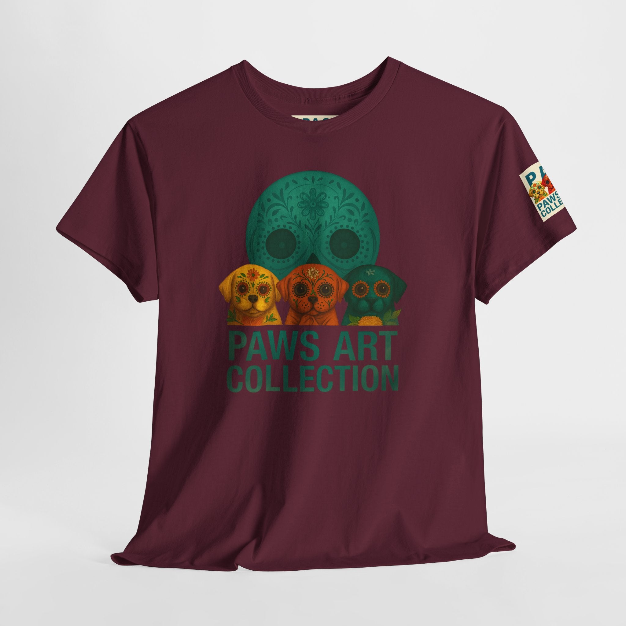 T-Shirt: PAWS Art Collection(Dia de los Muertos Edition Teal Skull)
